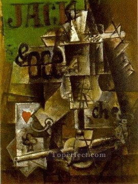 cards art painting - Pernod glass and cards 1912 Pablo Picasso